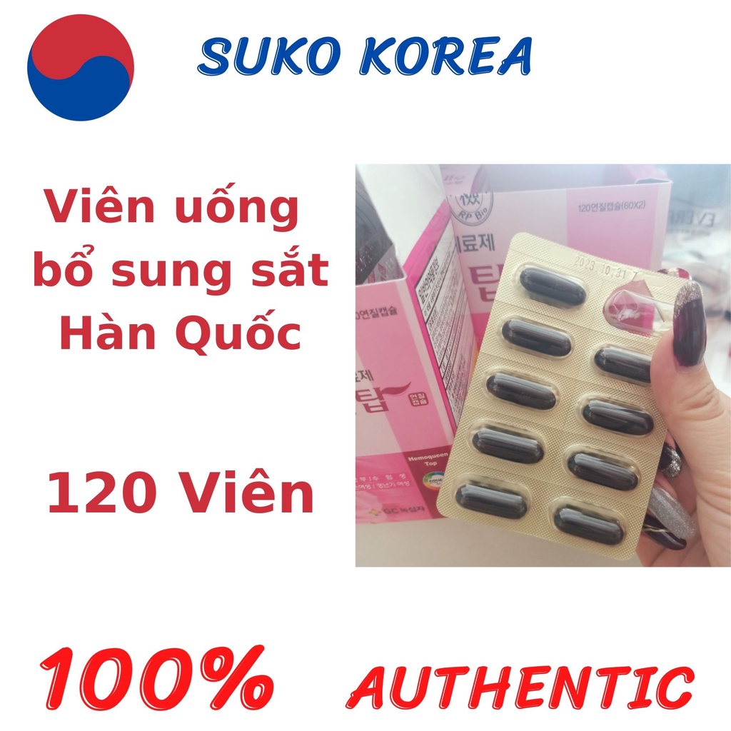 Sắt bầu, viên uống bổ sung sắt HEMOQUEEN TOP Hàn Quốc, Hộp 120V - Shop mỹ phẩm chính hãng SUKO KOREA
