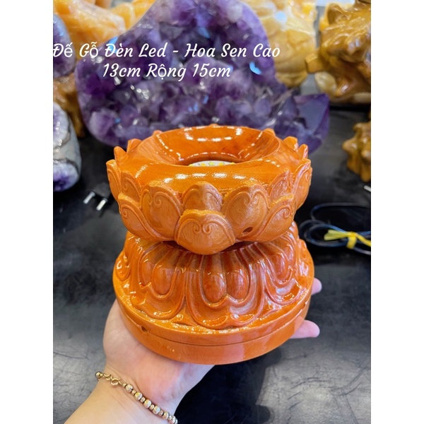 Đế Gỗ Đèn Led - Hoa Sen Bi Cầu Phong Thuỷ