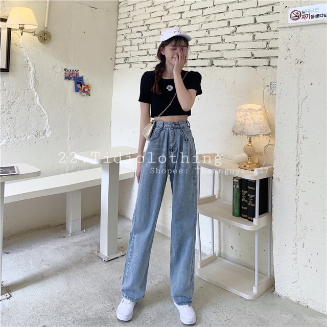 Quần ulzzang jeans có móc gài eo ống suông