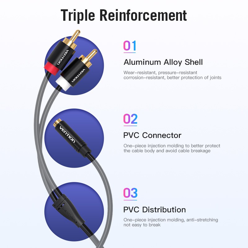 Dây cáp âm thanh 3.5mm sang 2RCA thông dụng chất lượng cao cho điện thoại/máy khuếch đại