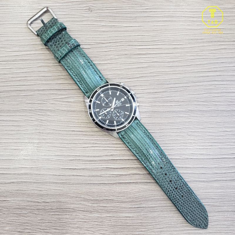 Dây đồng hồ handmade da kỳ đà Ý, màu xanh + khóa kim + tool thay