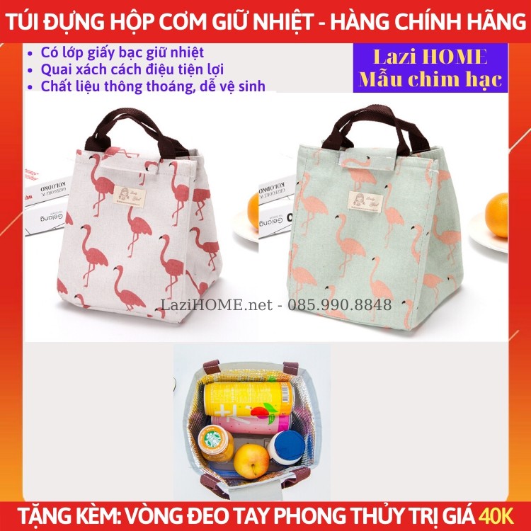 Hộp cơm giữ nhiệt [TÚI HỘP ĐỰNG CƠM] Lazi HOME - Có lớp giấy bạc giữ nhiệt, quay xách cách điệu