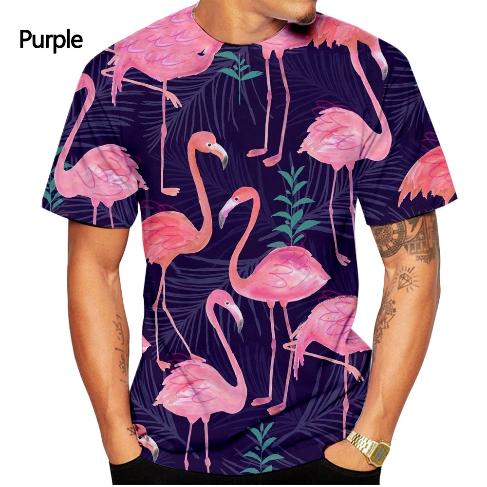 Mới Áo Thun Ngắn Tay In Hình Chim Hồng Hạc 3D Thời Trang Dành Cho Cả Nam Và Nữ