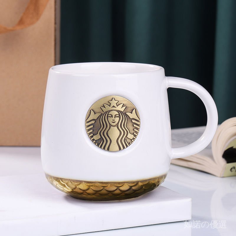 Ly Uống Nước Starbucks Bằng Sứ Màu Trắng Đen Xanh Phong Cách Retro