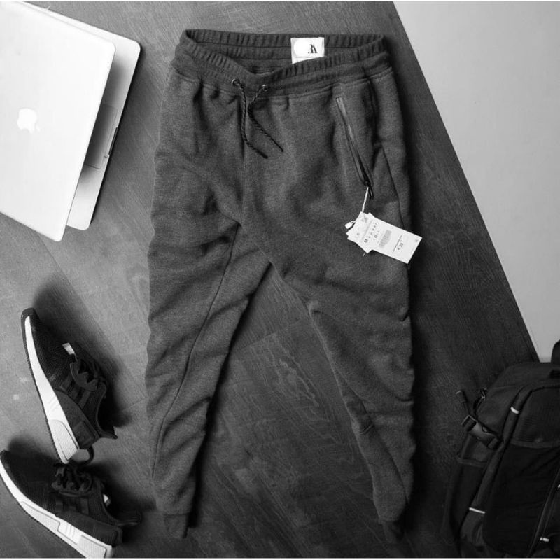 Quần jogger ZARA xuất xịn unisex lưng thun cột dây có túi bên xám đậm, xám nhạt