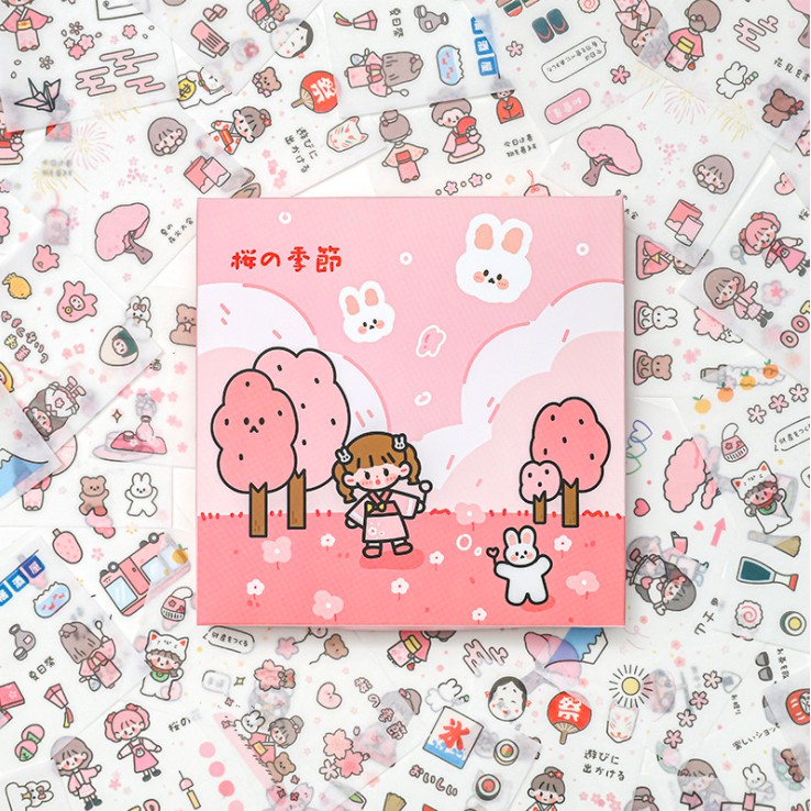 1 Tấm Sticker Mini Cô Bé Hoa Anh Đào Sakura Trang Trí Sổ Bullet Journal theboiofficial