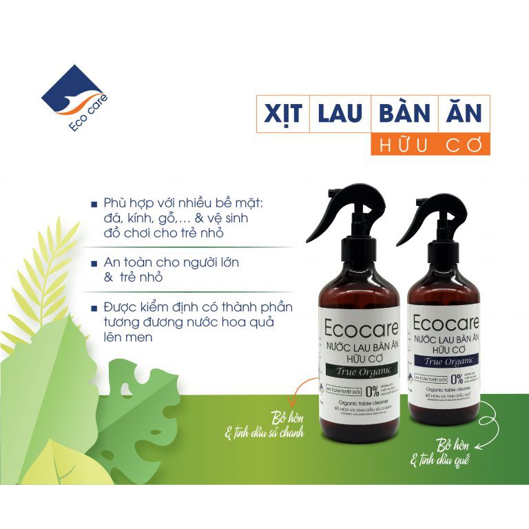 Xịt Lau Bàn Ăn từ Bồ Hòn Hữu Cơ ECOCARE 500ml - Diệt khẩn, khử mùi, hiệu quả an toàn