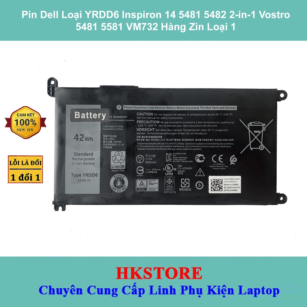 Pin Laptop Dell Inspiron 15-3583 5591 5481 5482 5485 3493 5000 5585 3780 Mã Trên YRDD6 Chuẩn Zin Cell Loại 1