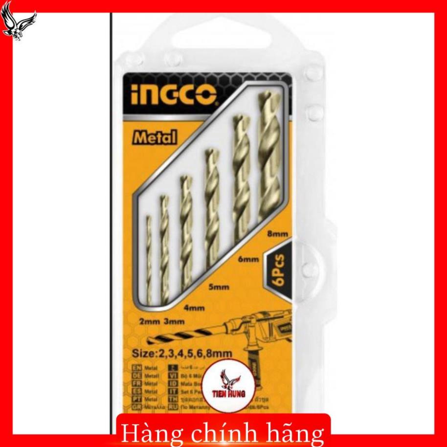 2-8mm Bộ 6 mũi khoan kim loại HSS INGCO AKDB1065