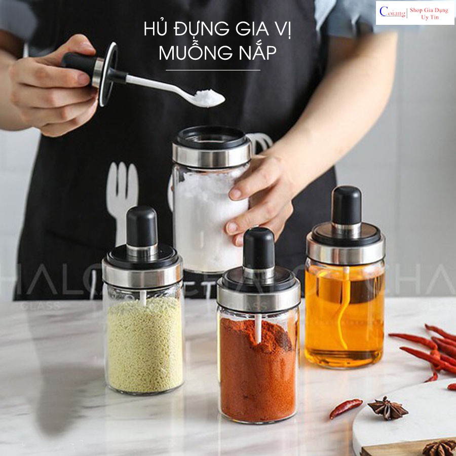 Hũ Đựng Gia Vị chống ẩm kèm thìa muỗng, lọ đựng gia vị thủy tinh 250ml | BigBuy360 - bigbuy360.vn