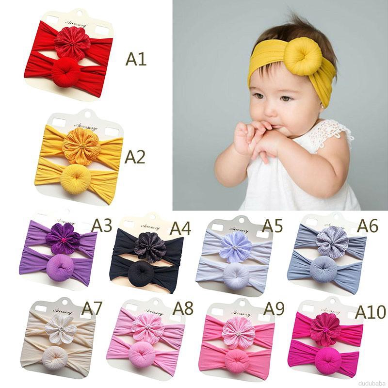 Set 2 băng đô thiết kế hình bông hoa và bánh donut đáng yêu cho bé gái từ 0-6 tuổi
