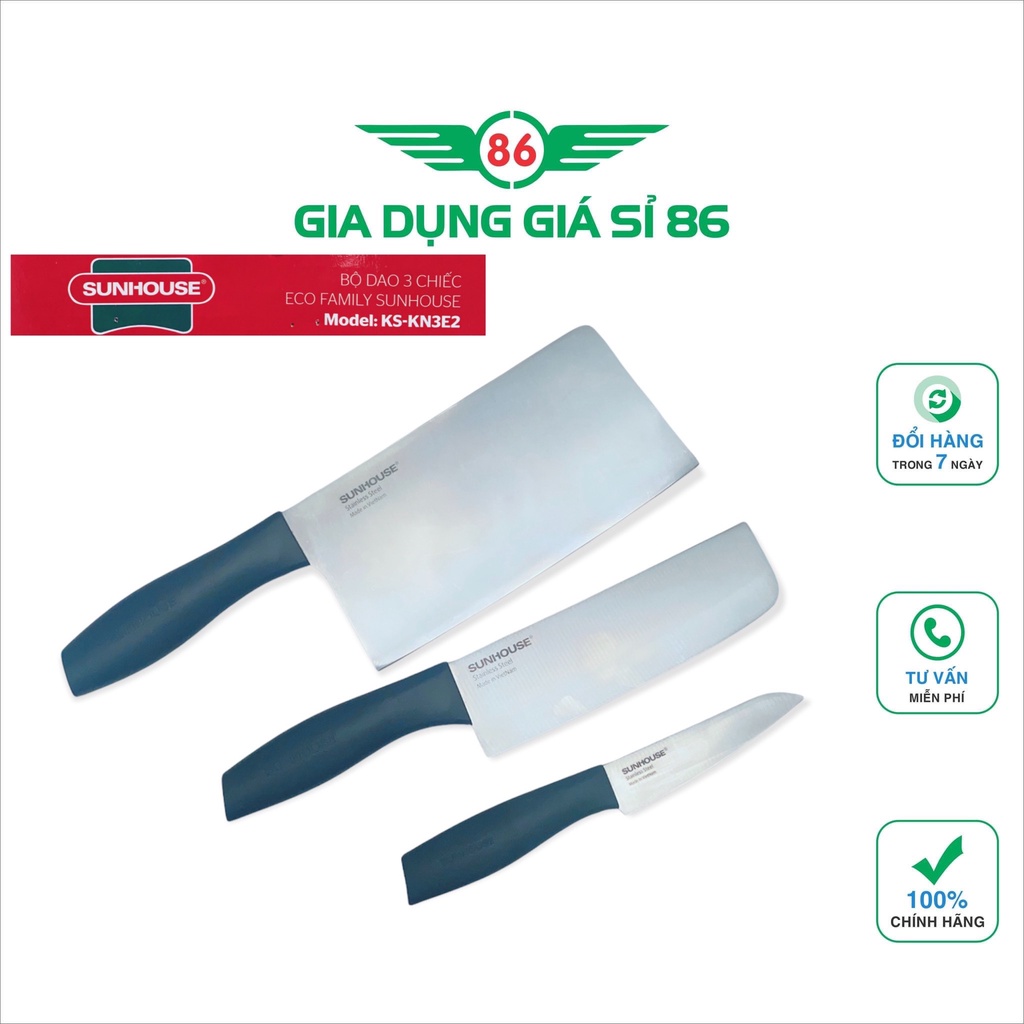 Bộ dao 3 chiếc Eco Family Sunhouse KS-KN3E2- bộ dao siêu tiện lợi, hàng chính gãng