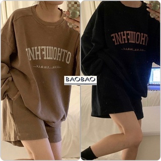 Bộ Đồ Nỉ Quần Đùi Áo Dài Ohto - BaoBao.Clothing [FREE SHIP] - Set quần short áo sweater form rộng dài tay bó cổ tay
