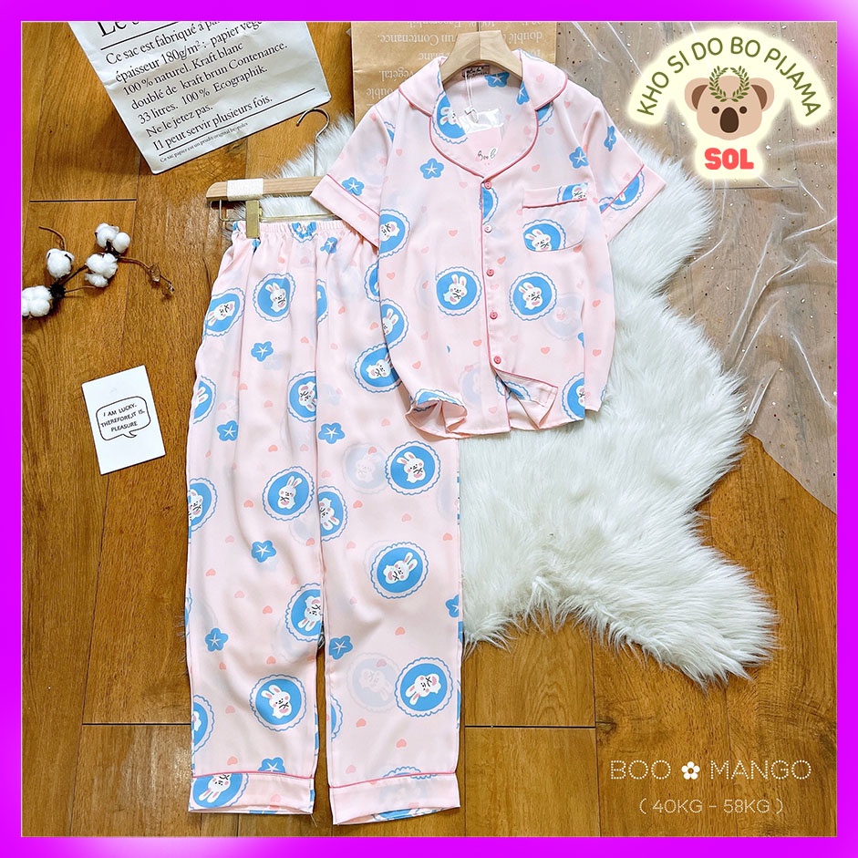 Đồ Bộ Pijama Lụa Mango Cao Cấp,Tay Ngắn Quần Dài,Form 40-60kg