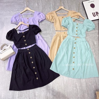 Set áo crop top_ chân váy xoè
