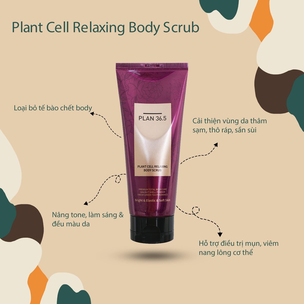 TẨY TẾ BÀO CHẾT BODY DẠNG HẠT DƯỠNG TRẮNG, HỖ TRỢ GIẢM MỤN LƯNG PLAN 36.5 PLANT CELL RELAXING BODY SCRUB (Hàn Quốc)