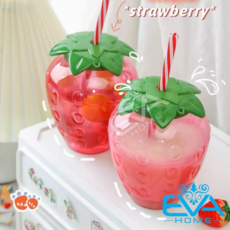 Combo 2 Bình Đựng Nước Đựng Nước Quả Dâu Tây 500ML Tặng Kèm Mốc Khóa Trái Dâu Và Ống Hút SP4744