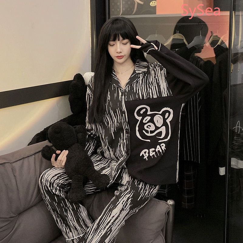 Bộ Đồ Ngủ Họa Tiết Gấu Hoạt Hình Thời Trang Mùa Thu Cho Nữ