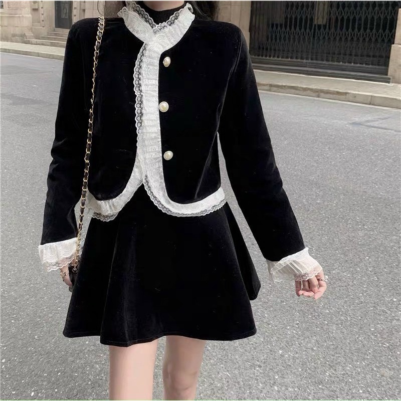 Sét váy nhung ren sang chảnh-10C5T