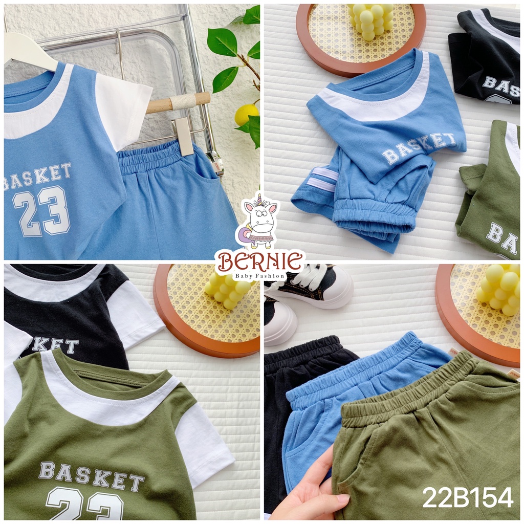 Bộ cotton cộc tay bé trai phong cách thể thao cá tính, bộ thun mềm mát cho bé cộc tay