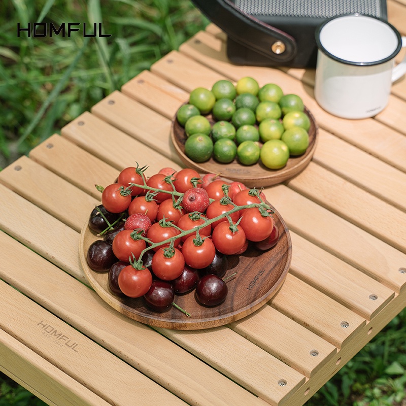 HOMFUL 【COD】Ngoài trời Gỗ keo rắn Tấm cắm trại Bộ đồ ăn di động Tấm Đồ dùng dã ngoại Thiết bị lưu trữ OT0075