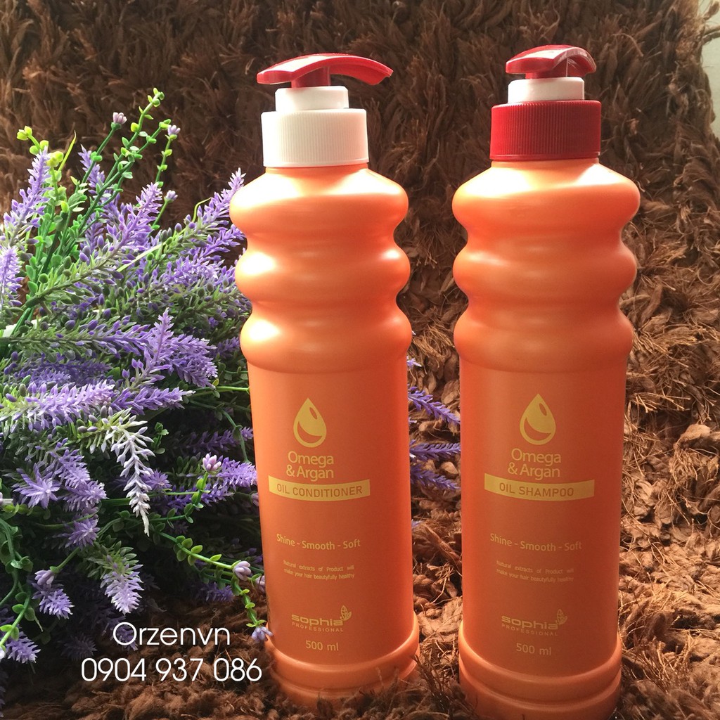 Cặp dầu gội thơm Omega và Argan dưỡng tóc Sophia 500ml