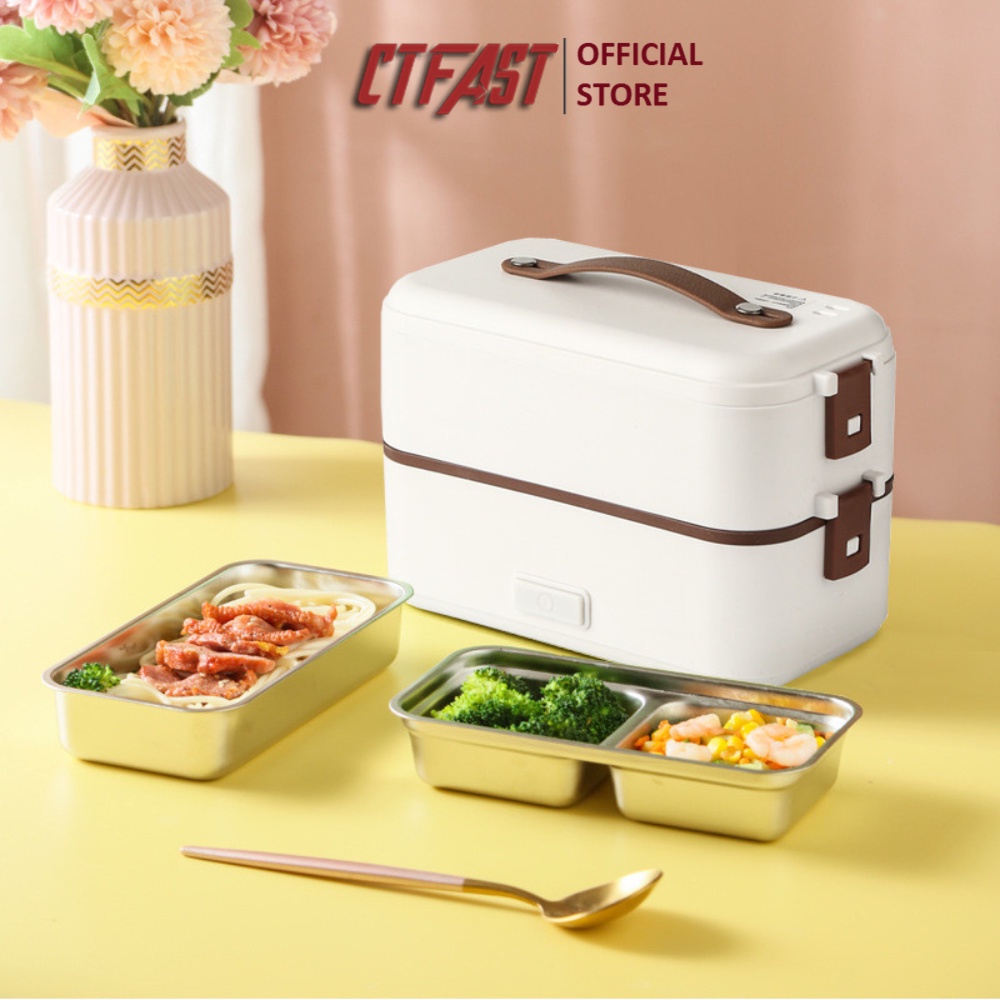 Hộp cơm cắm điện văn phòng CTFAST- A08 : Hộp cơm giữ nhiệt 2 tầng tiện dụng, inox 304 cao cấp - Tặng túi giữ nhiết 100K