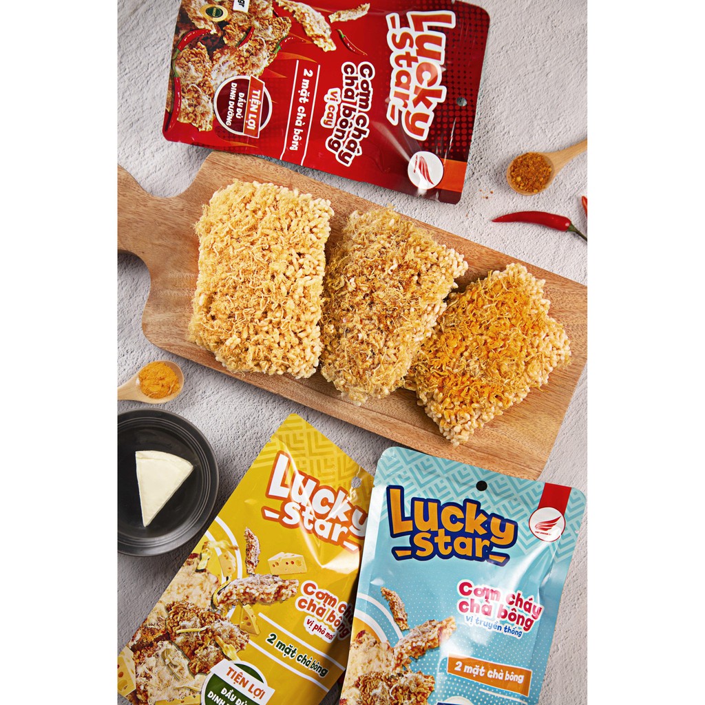Cơm cháy chà bông vị (Truyền Thống-Cay-Phô Mai) Lucky Star 50g thơm ngon đậm vị nhiều dinh dưỡng | Đồ ăn vặt Nonglamfood