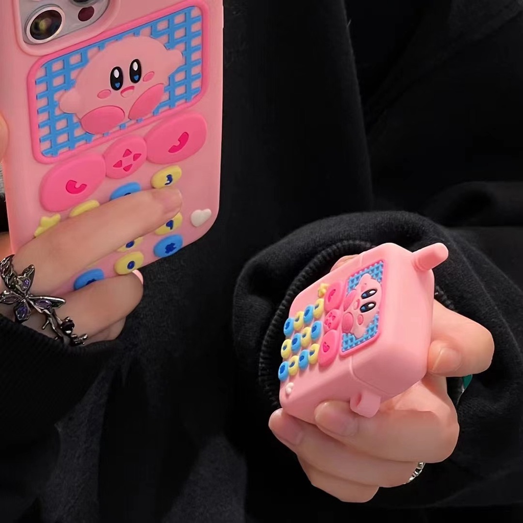 Vỏ Bảo Vệ Hộp Sạc Tai Nghe AirPods 1 2 3 Pro 3rd 2021 Bằng Da Silicon Hình Kirby Màu Hồng Dễ Thương Ốp