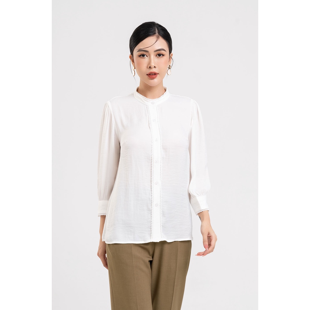 Áo Sơ Mi LAMER Cổ Tàu Phối Ren L61H22H043