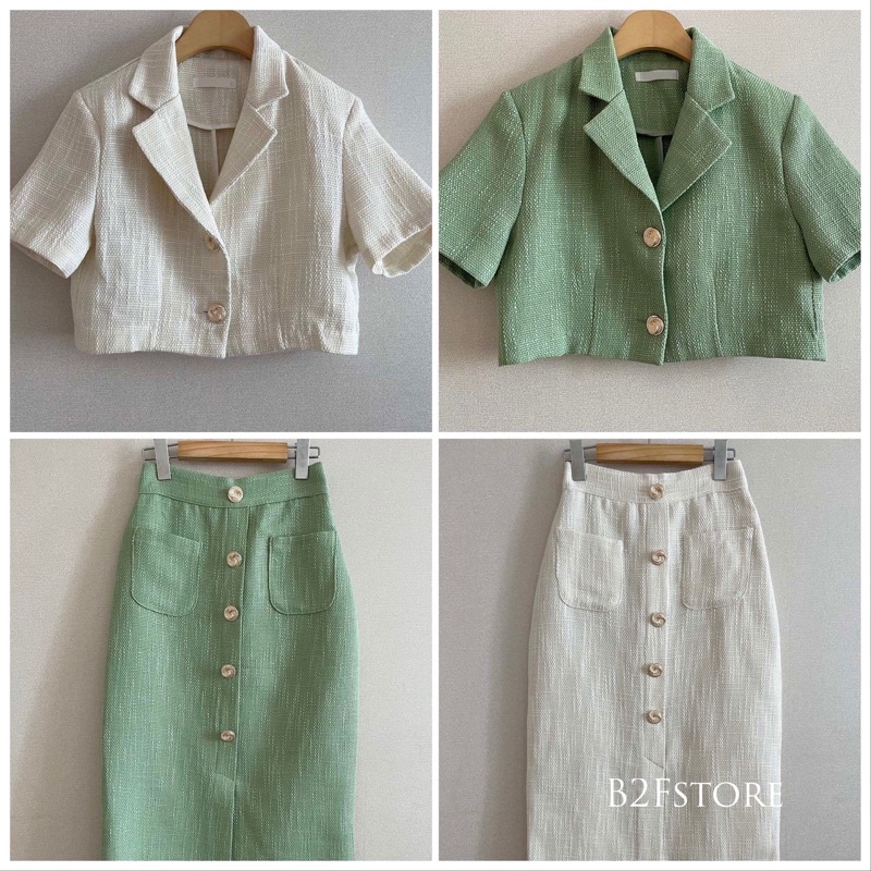 Set áo dạ sweet Hàn Quốc áo vest ngắn tay mix chân váy bút chì