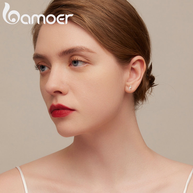 Khuyên tai BAMOER bạc 925 kiểu tia sét thời trang dành cho nữ