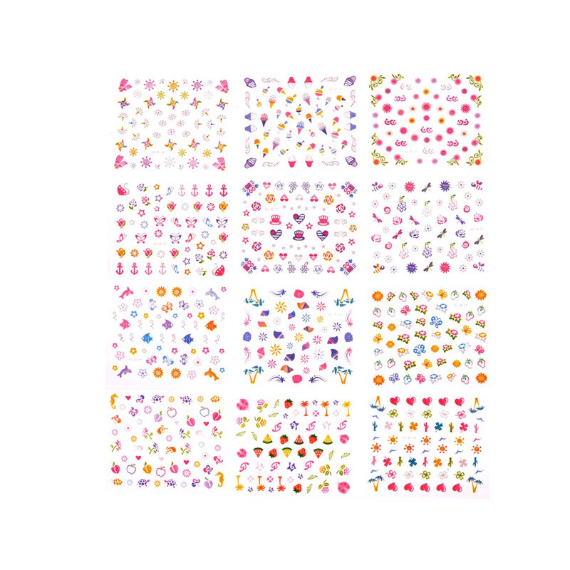 Set 5 Tấm Sticker Hoạt Hình Dán Trang Trí Móng Tay An Toàn Cho Bé DIY