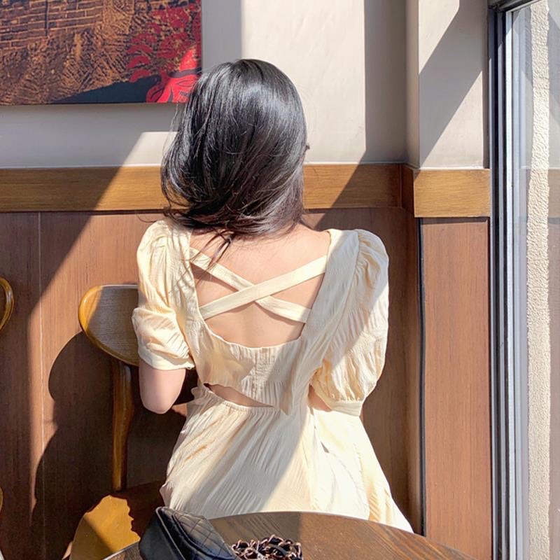 Đầm ngắn tay thiết kế lưng trần trẻ trung năng động cho nữ - V16