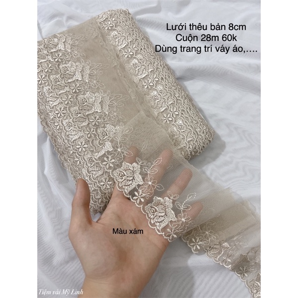 Vải lưới thêu viền bản 6-10cm dùng trang trí váy áo