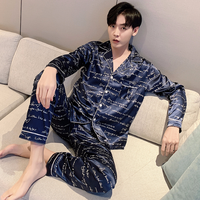 Bộ Đồ Ngủ Vải Lụa Satin Tay Dài Thời Trang Cho Nam luyoo28