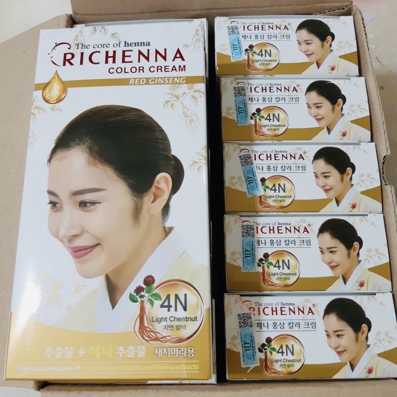 Thuốc nhuộm phủ bạc thảo dược Richenna - mùi hương nhân sâm  Màu số 4N:  hạt dẻ sáng (date 2023) | BigBuy360 - bigbuy360.vn