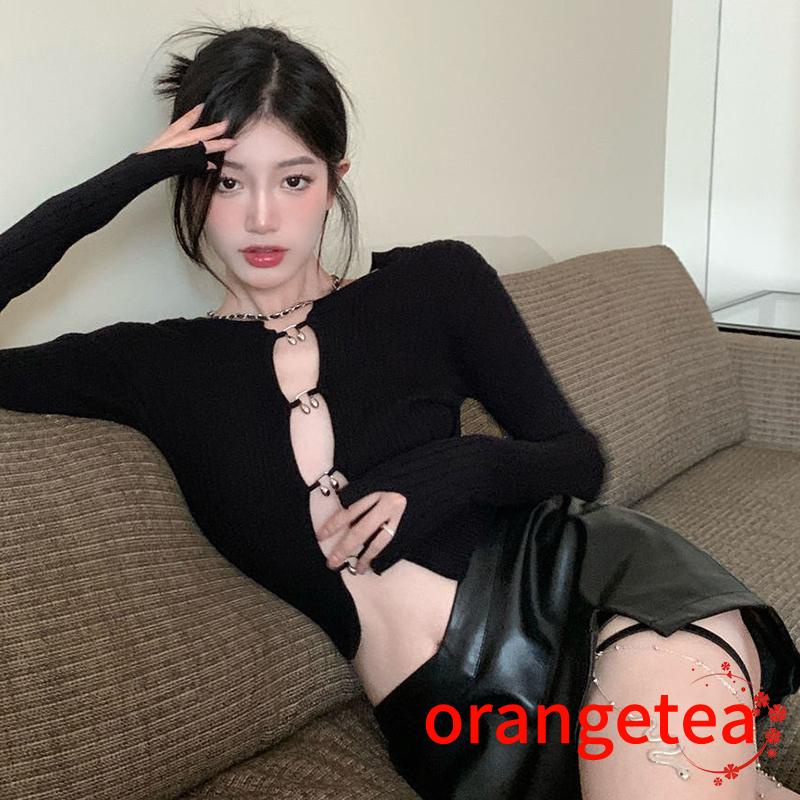 Áo Croptop Tay Dài Cổ Tròn Màu Sắc Trơn Thời Trang Mùa Xuân Cho Nữ