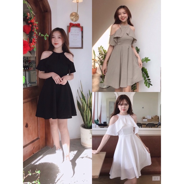 Đầm khoét vai cổ trụ xinh