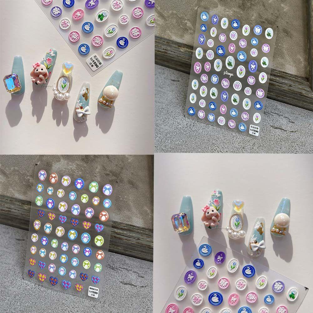 [Hàng mới về] Miếng dán móng tay chuyển nước tự dính khắc nhiều họa tiết tùy chọn 5D phong cách Nhật Bản DIY đáng yêu
