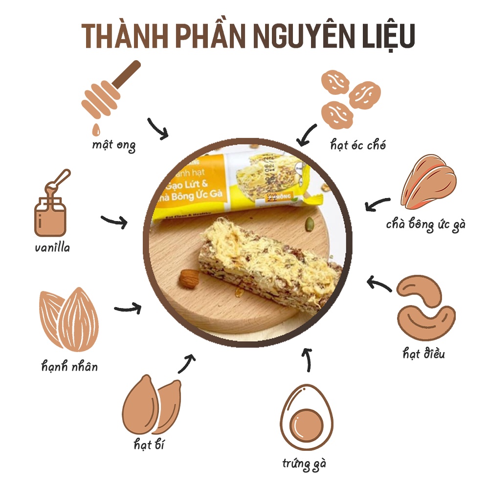 Bánh thanh hạt chà bông ức gà Baker Baking không đường, không chất bảo quản, hỗ trợ người tập luyện, tăng cơ 6 thanh