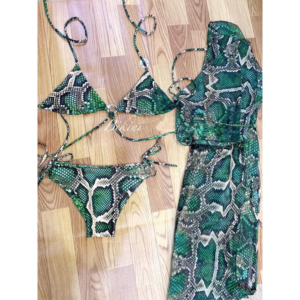 Set 3 bikini kèm áo choàng khoác ngoài - Set đồ bơi họa tiết ngựa vằn đi biển sexy 2021 | BigBuy360 - bigbuy360.vn