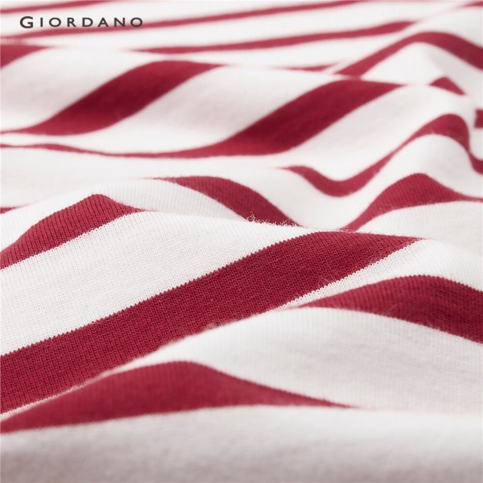 Áo thun GIORDANO 13322751 cổ tròn tay dài chất cotton màu tương phản kiểu dáng cá tính bắt mắt thường ngày cho nữ