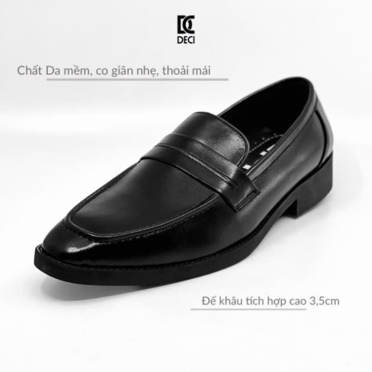 Giày lười nam loafer da công sở màu đen đế cao su DECI Dx15