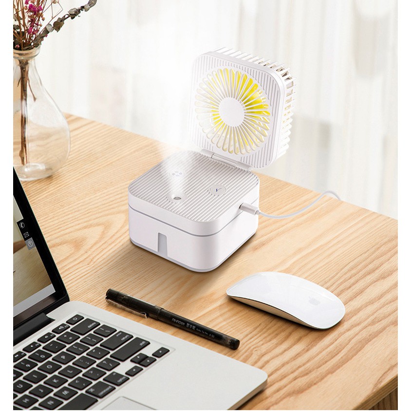 Quạt Để Bàn Mini Phun Sương Tự Động Tạo Ẩm Trong 3H, Có Đèn Led 7 Màu Cực Đẹp, Phù Hợp Cho Dân Văn Phòng