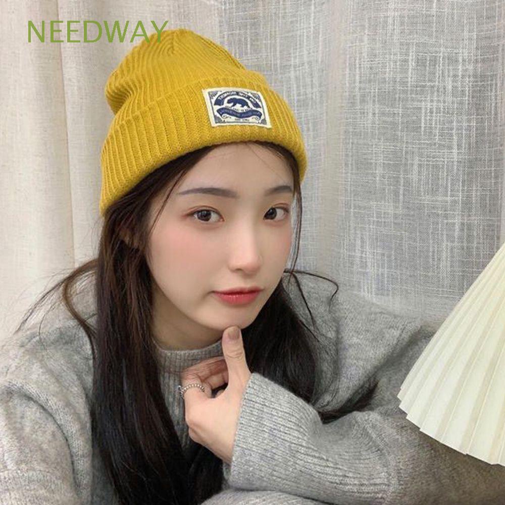 NEEDWAY Mũ beanie đan len hình gấu bắc cực phong cách retro Hàn Quốc thiết kế độc đáo ấm áp thời trang cho nữ