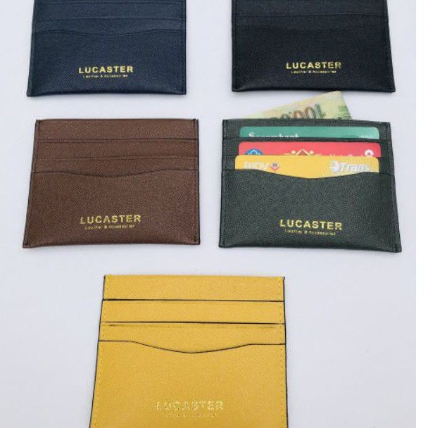ví da nam mini ví card công sở ví đựng thẻ da năng và tiền gấp đôi tối giản thời trang LUCASTER LRC0016 da saffiano