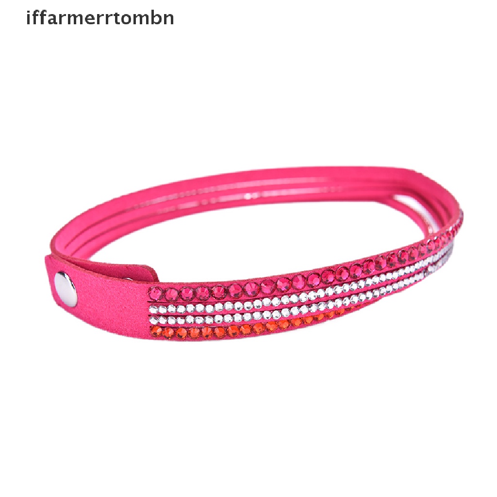 {iffarmerrtombn} Fashion Pu Leather Wrap Wristband Cuff Punk Crystal Rhinestone Bracelet Bangle hye