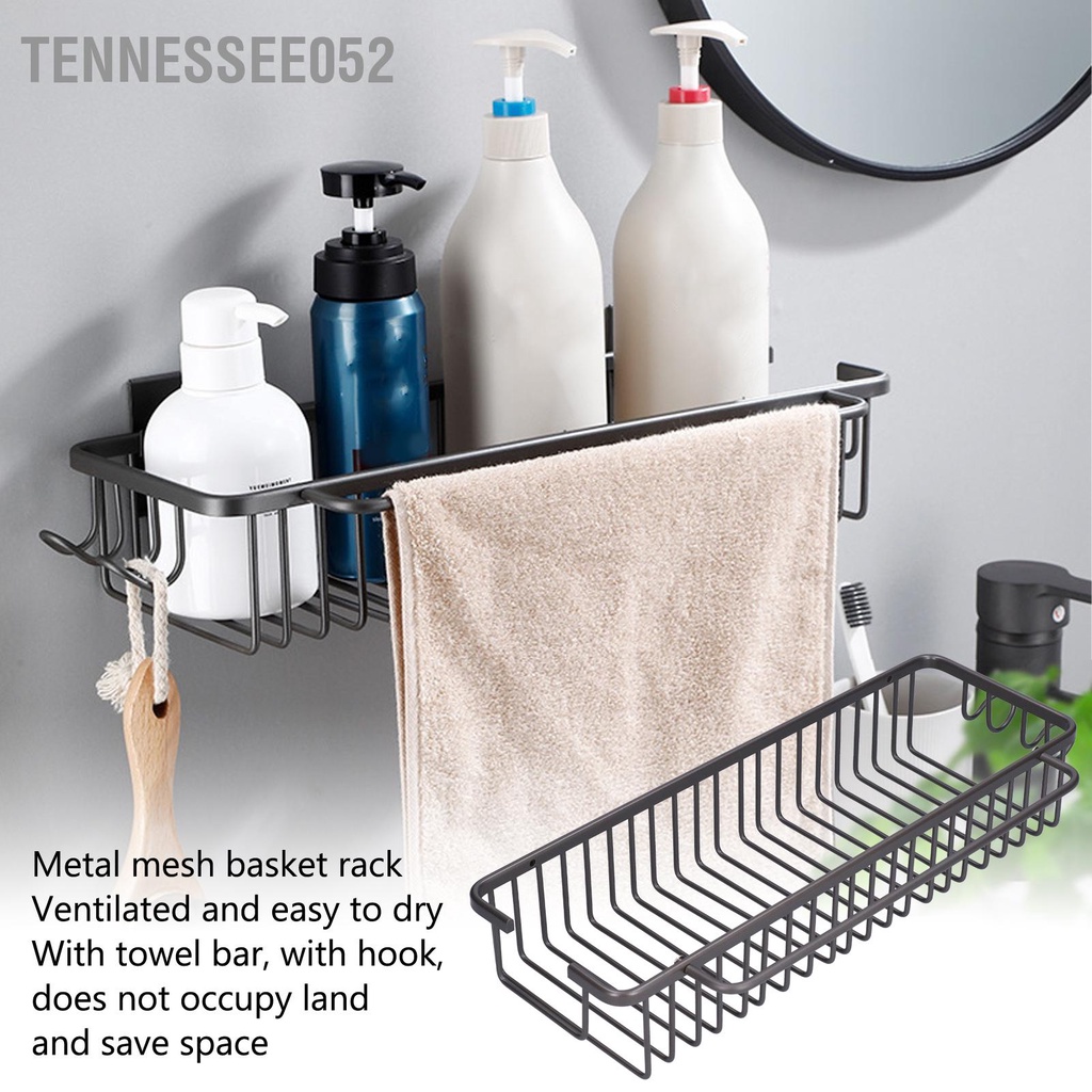 Tennessee052 Kệ giỏ đựng đồ trong phòng tắm bằng hợp kim nhôm không thấm nước Hình chữ nhật màu xám có móc treo 40cm