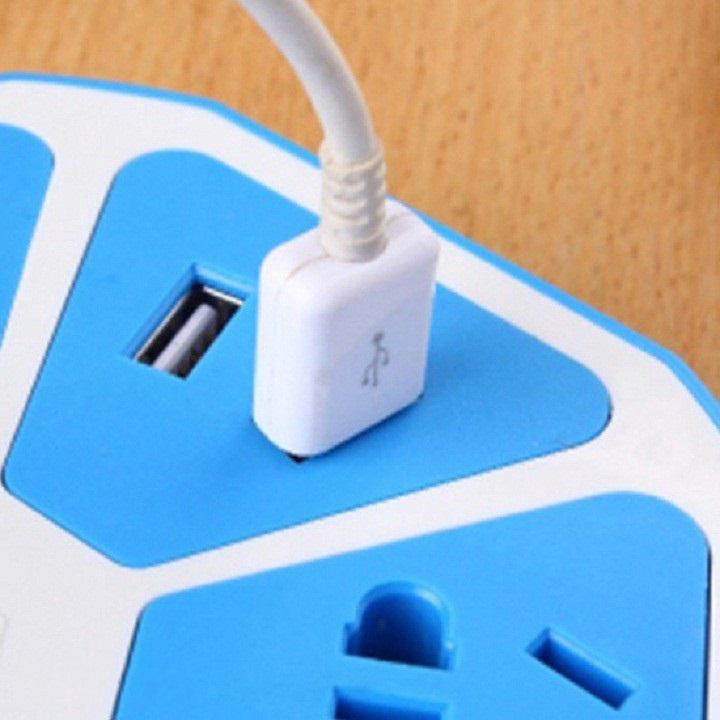 Ổ cắm điện 5 trấu hình lục giác có cổng USB, dài 1,5m